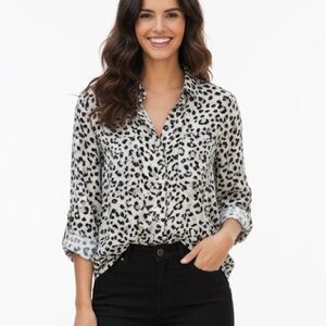 Cloth and Stone Animal Print Black and White Long Sleeve Button Down Shirt